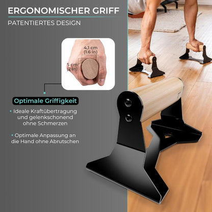 Push-Up Bars With Ergonomical Wooden Handle - Premium Push-Up Stands For Push-Ups And Handstand