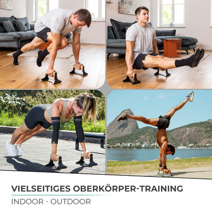 Push-Up Bars With Ergonomical Wooden Handle - Premium Push-Up Stands For Push-Ups And Handstand